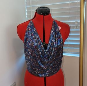 WHITING & DAVIS VINTAGE CHAINMAIL METAL MESH HALTER TOP 1980'S